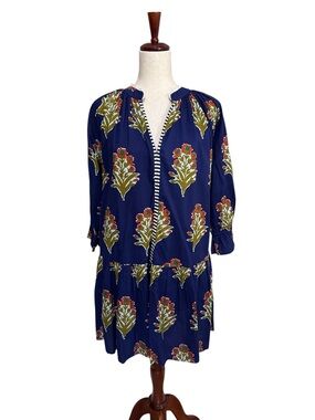 THML V-Neck Floral Print Mini Dress in Cobalt Blue
